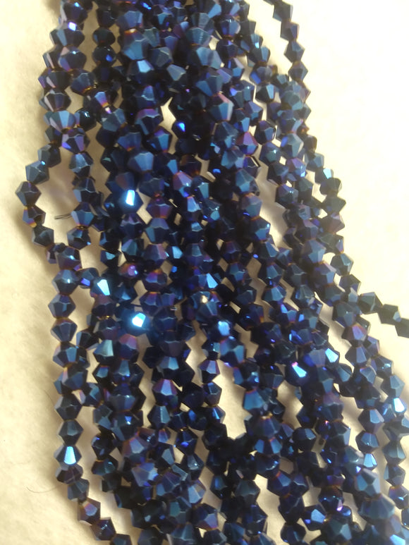 beads bicone 4mm electroplate opaque blue