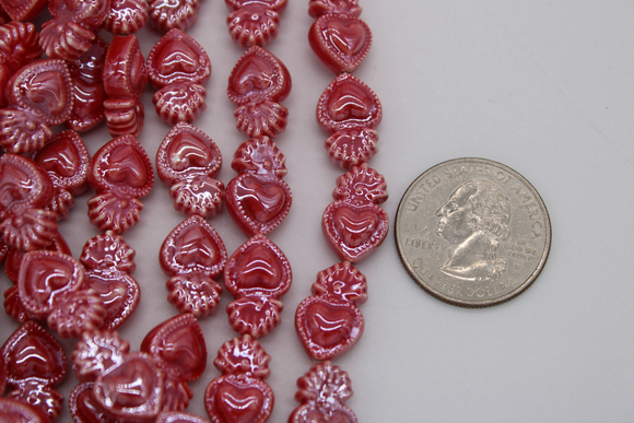porcelain bead strand hearts red