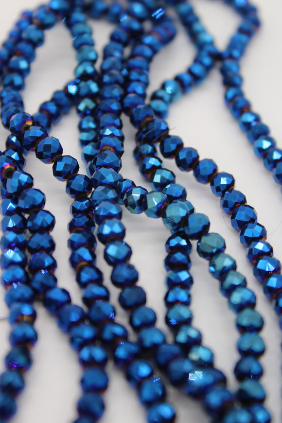 beads rondelle 6mm plated blue