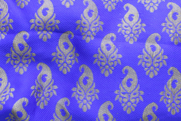 silk brocade fabric royal blue/gold