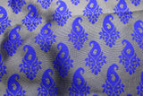 silk brocade fabric royal blue/gold