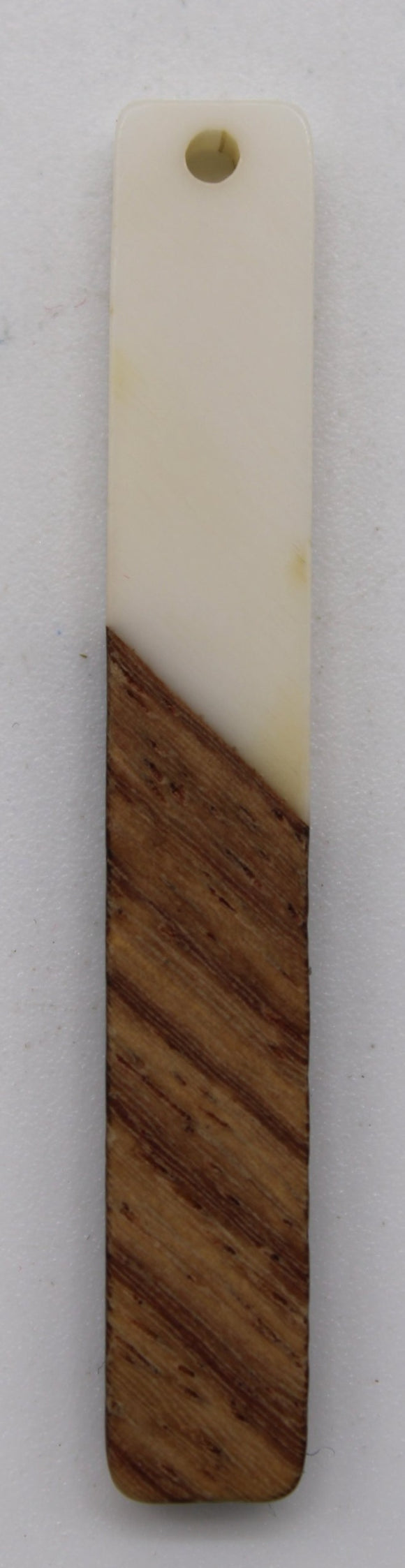 wood and resin pendant/cabochon thin rectangle white
