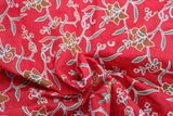 flowers/ vines on red background cambric cotton