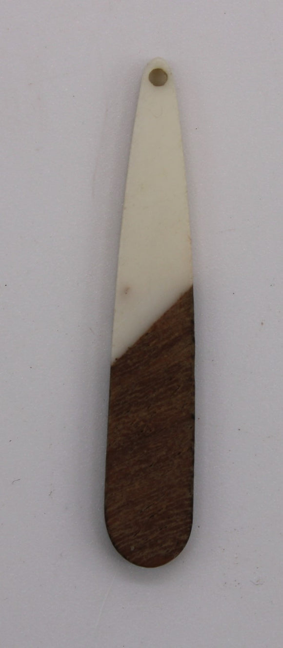wood and resin pendant/cabochon thin teardrop white