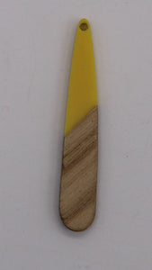 wood and resin pendant/cabochon thin teardrop yellow