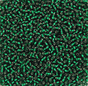 toho seed beads size 11 silver lined dark green